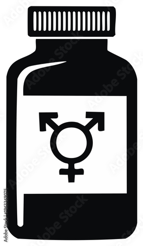 Hormone therapy pill bottle with transgender symbol for gender affirming care concept icon