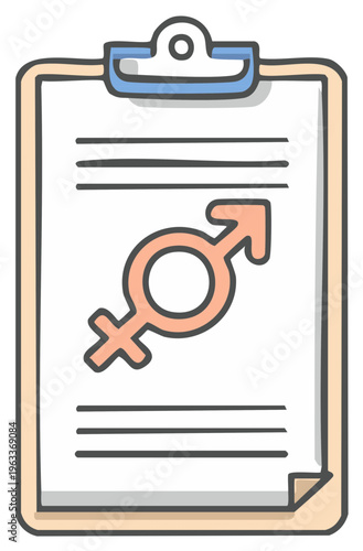Illustration of a clipboard with male and female gender symbols on a document