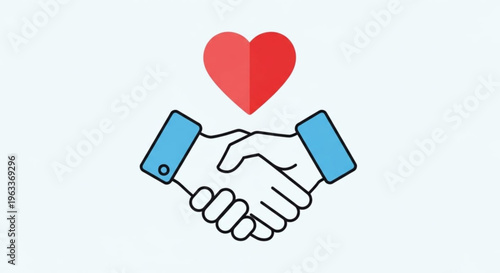 Handshake with heart symbol partnership and love friendship and affection agreement and care