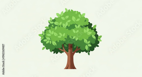 Vibrant green tree with lush foliage on a light background symbolizing nature and growth