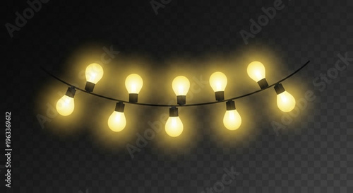 Warm string of yellow lights on a dark background with a checkered texture glowing softly