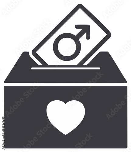 Donation Box With Male Sign And Heart Symbol For Men's Issues Contribution