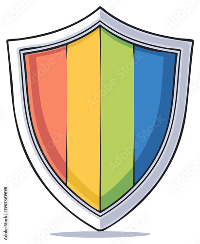 Colorful Shield Illustration with Rainbow Stripes for Protection and Security