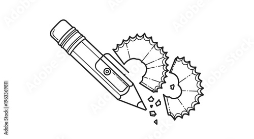 Pencil sharpener with pencil and shavings.