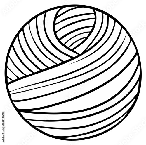 Monochrome Ball of Yarn Line Art Design Element Craft Supply Knitting Accessory Handcraft Hobby Graphic Illustration
