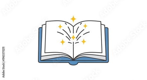Open book with magic sparks flying out symbolizing knowledge and inspiration