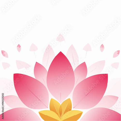 Gradient pink lotus flower illustration with gold petals for spiritual yoga design concept.flower vector with water lily