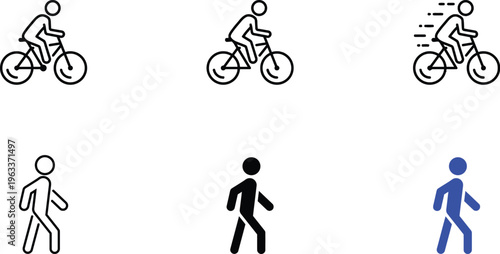 Stick figures illustrating various actions and states of motion