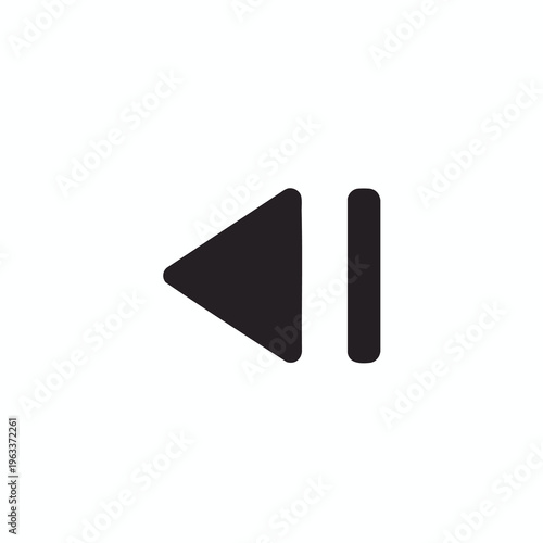 Black left-pointing triangle and bar icon on white background