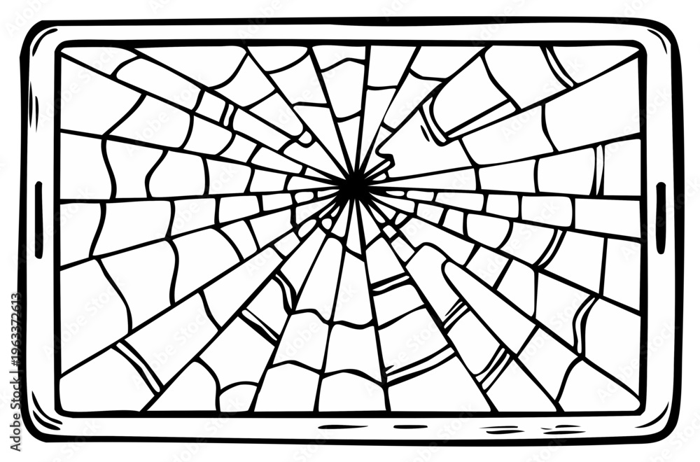 Obraz premium Broken Tablet Screen Damage Black and White Cracks Repair Concept