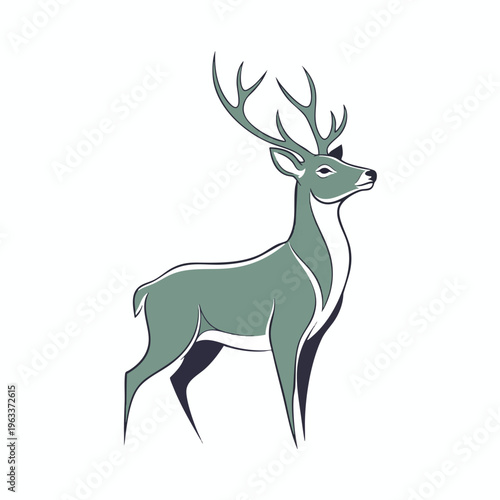 Stylized green deer with large antlers, facing right