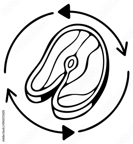 Steak cut symbol with circular arrows, sustainable food concept