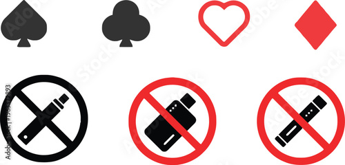 No smoking and playing cards prohibition signs