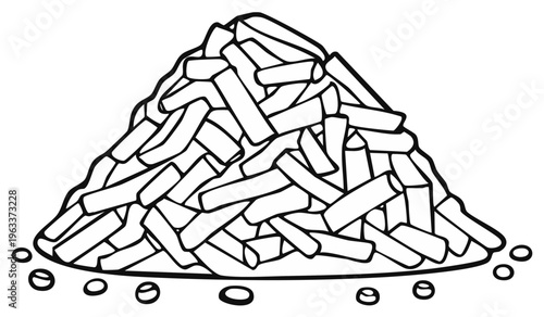 Pile of Uncooked Pasta Illustration: Monochrome Geometric Food Design in Lines