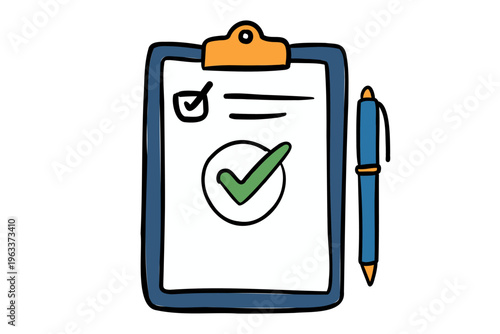 Checklist Clipboard Approval Task Completed Tick Mark Document Pen Vector Illustration
