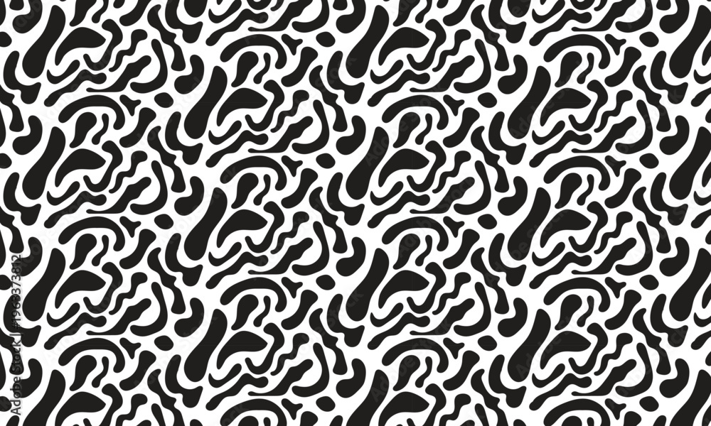 Fototapeta premium Abstract organic seamless pattern, black and white fluid shapes, modern minimal vector background