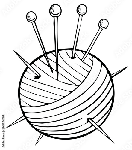 Illustration of a ball of yarn with knitting needles