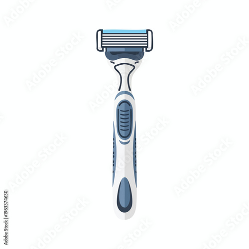 A modern, multi-blade razor with a blue and white ergonomic handle