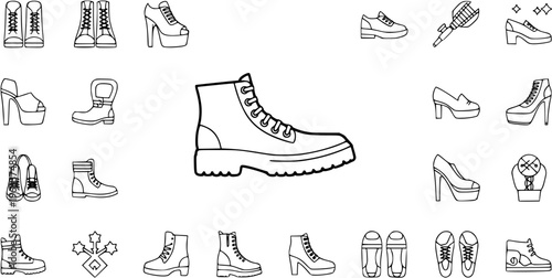 Diverse Collection of Black and White Shoe Icons for Fashion and Style