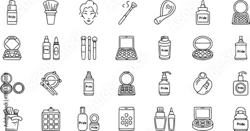 Hand-drawn Icons of Makeup and Beauty Products on White Background