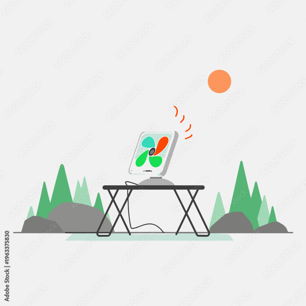 Fototapeta premium Solar-Powered Camping Fan at Mountain Camp
