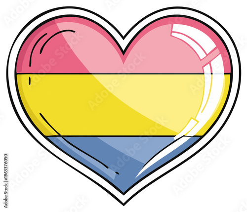 Pansexual Pride Heart Symbol with Pink Yellow and Blue Stripes Vibrant Love Graphic