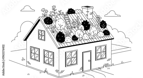 A house with a garden roof.
