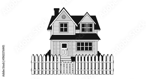 Classic two story house with picket fence.