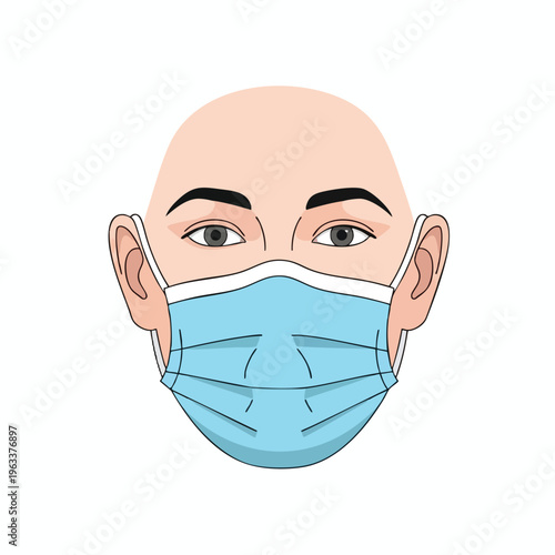 Headshot of a person wearing a light blue medical mask