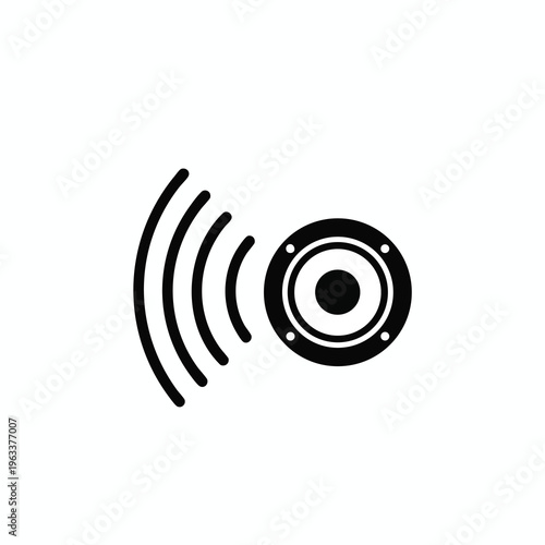 Black speaker icon emitting sound waves on white background