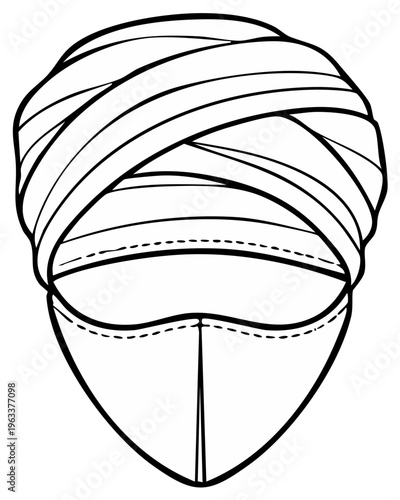 Medical face mask and turban outline illustration. Protective headwear concept.