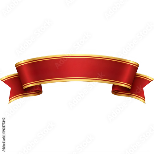 Elegant red fabric ribbon banner with decorative gold trim edges for festive celebration designs isolated on transparent background