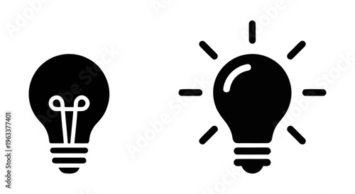 Light bulb icons representing creative ideas and innovation | black vector illustration for inspiration | minimalist flat design for business
