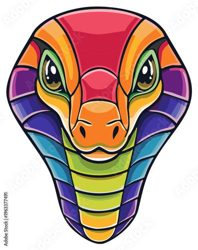 Vibrant Rainbow Cobra Head Illustration Detailed Reptile Face Art