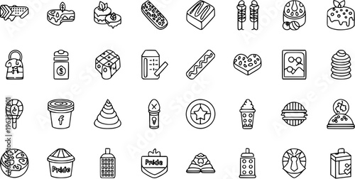A Collection of Various Desserts, Sweets, and Treats in Outline Style