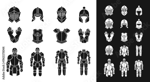 Medieval Knight Armor and Helmet Icons Set
