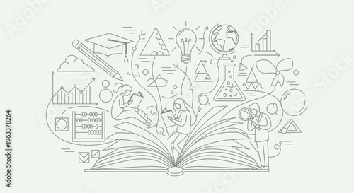 Open Book with Educational Icons.