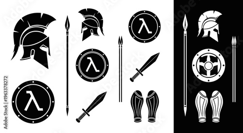 Spartan Warrior Gear Set: Helmets, Shields, Spears, and Swords
