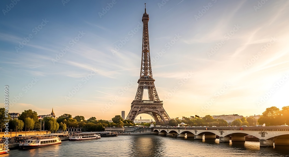 Fototapeta premium Eiffel Tower Paris France at sunset river Seine