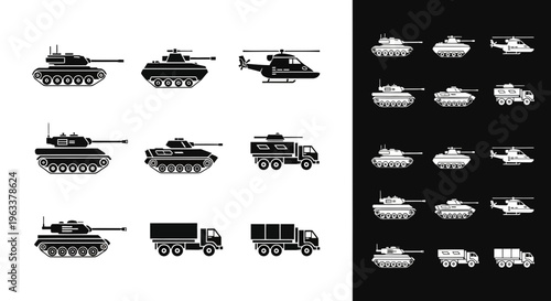 Military Vehicle Icons Set Collection