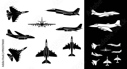 Set of Military and Commercial Aircraft Silhouettes