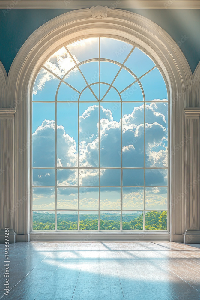 Fototapeta premium A minimalist space with a large window, perfect for interior design or photography
