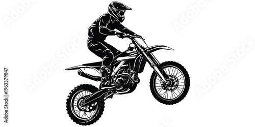 Motocross dirt bike rider illustration, off‑road jump artwork, extreme sport design, motorcycle stunt vector, dynamic adventure silhouette illustration