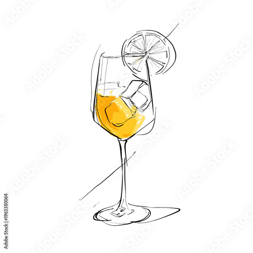Stylized Aperol Spritz Glass Contour Illustration
