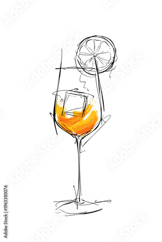 Stylized Aperol Spritz Glass Contour Illustration