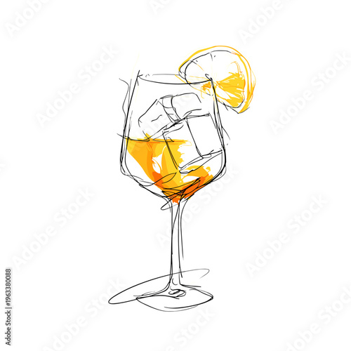 Stylized Aperol Spritz Glass Contour Illustration