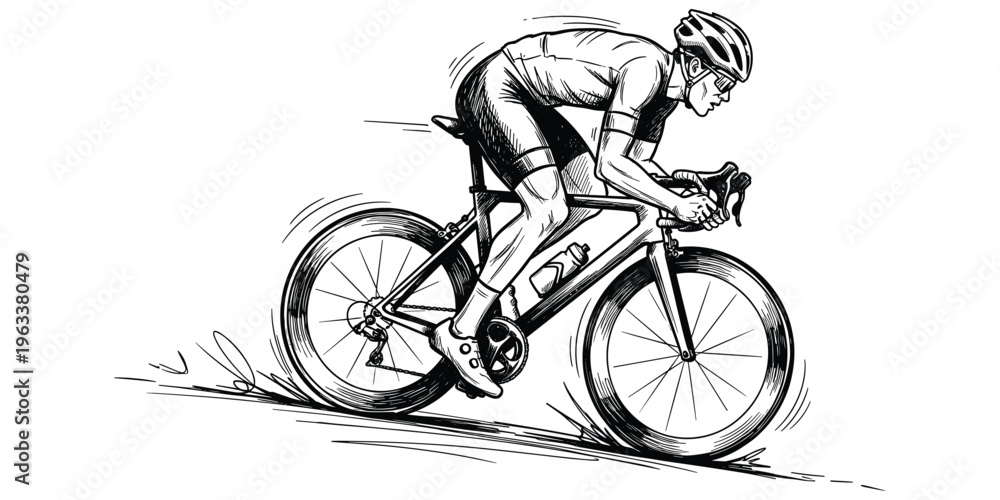 Obraz premium Road cyclist sketch illustration, competitive racing artwork, aerodynamic posture design, sports athlete vector, dynamic cycling motion drawing illustration