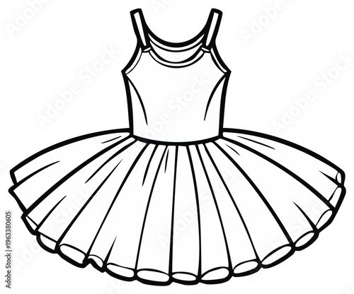 Outline of a ballet tutu dress, leotard, and skirt in a simple illustration.