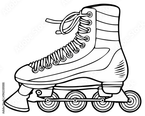 Inline roller skate drawing isolated on white background black and white