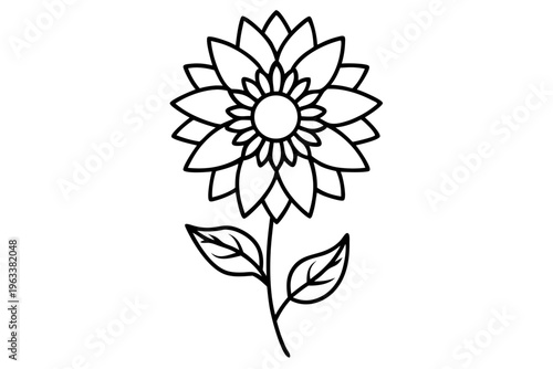 Sunflower Line Art Botanical Icon SVG – Minimal Floral Outline Vector Illustration